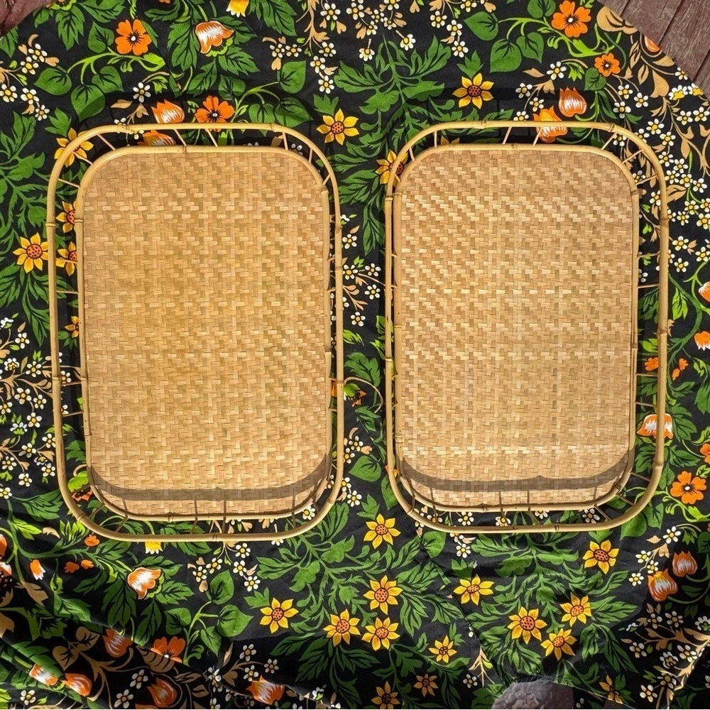 Woven Rattan Serving Tray Natural Straw Color Boho Vintage Styling (6 Available)